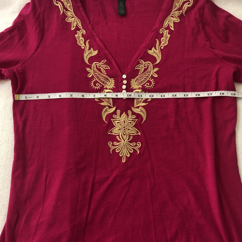 Lauren Ralph Lauren Shirt Womens XL Pink Embroidered V Neck Tunic 3/4 Sleeve - Picture 6 of 9